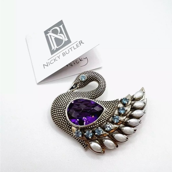 🌟NICKY BUTLER 925 Sterling Silver Purple Quartz Doublet Swan Pin Brooch NEW NB - Picture 10 of 11